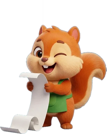 The Acorn Mart squirrel winking and holding a receipt.
